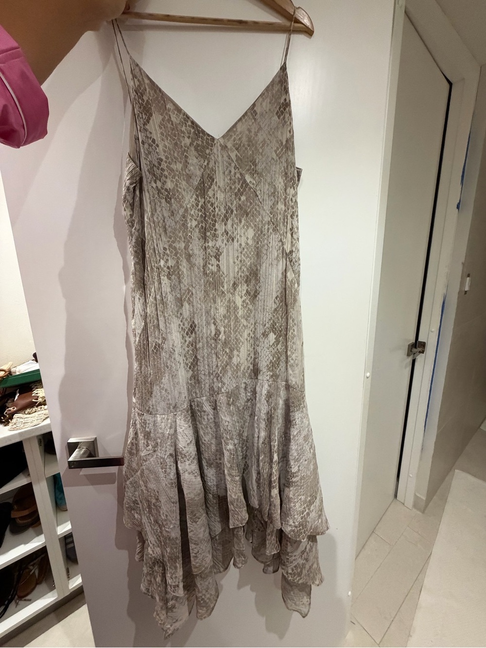 Bimba y Lola Snake-Print Asymmetrical Slip Dress with Ruffled Hem